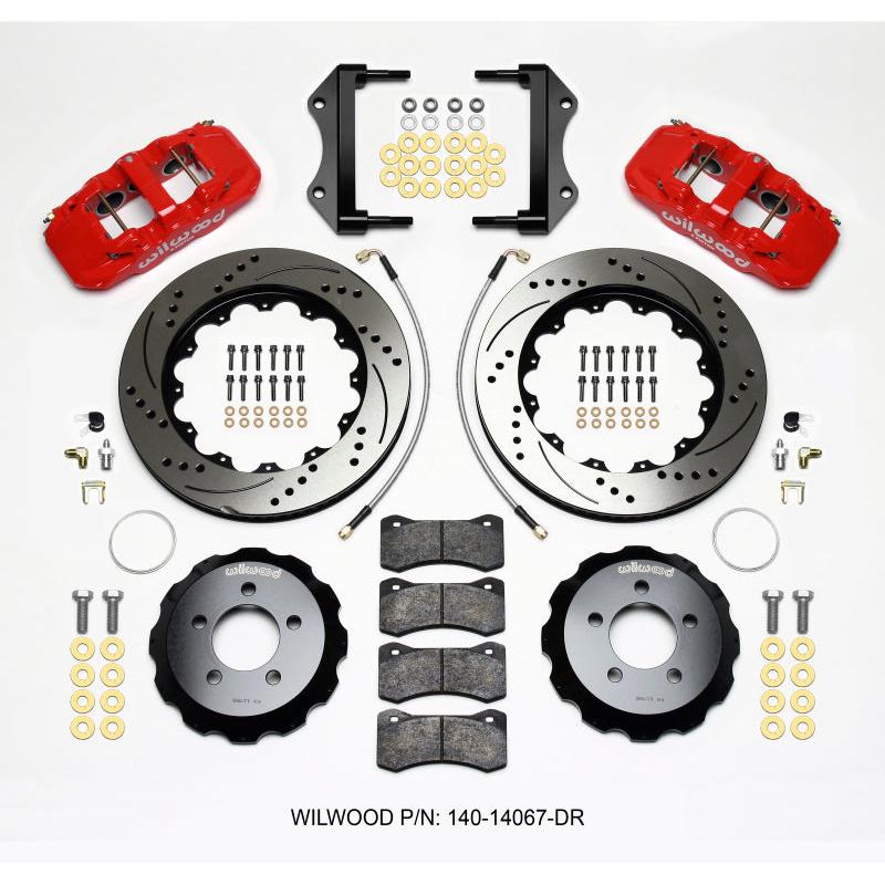 Wilwood AERO6 Front Hat Kit 14.25 Drilled Red 2014-Up Challenger w/Lines - T1 Motorsports