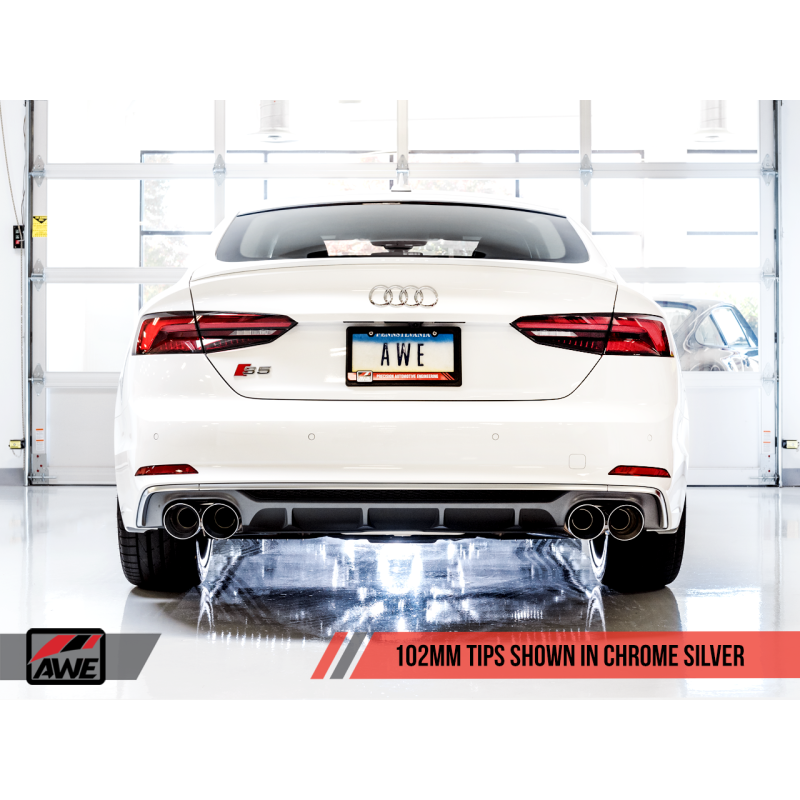 AWE Tuning Audi B9 S5 Sportback Touring Edition Exhaust - Non-Resonated (Silver 102mm Tips)