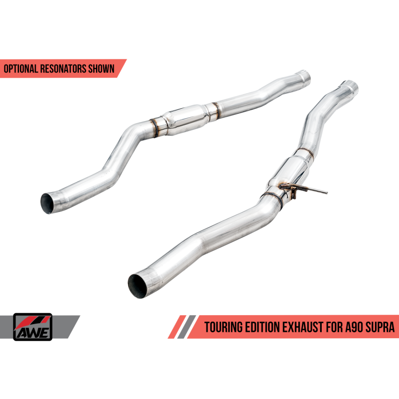 AWE Tuning 2020+ Toyota Supra A90 Resonated Touring Edition Exhaust - 5in Chrome Silver Tips
