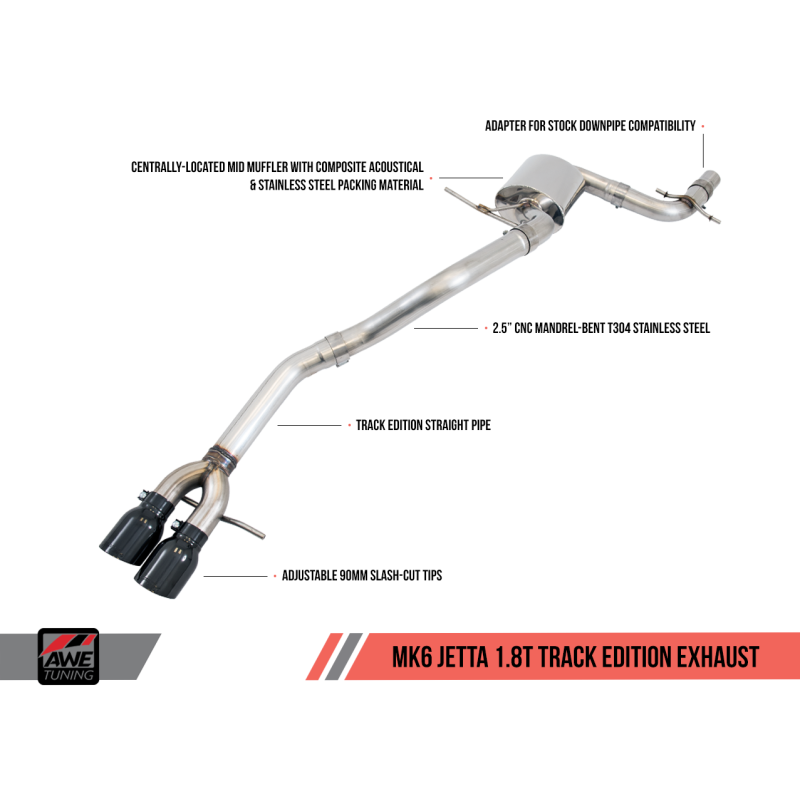 AWE Tuning Mk6 GLI 2.0T - Mk6 Jetta 1.8T Track Edition Exhaust - Diamond Black Tips
