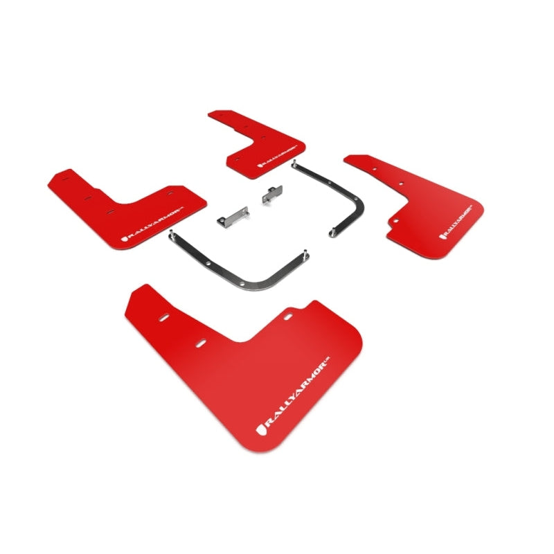 Rally Armor 19-21 Hyundai Veloster Turbo R-Spec Red UR Mud Flap w/ White Logo - T1 Motorsports