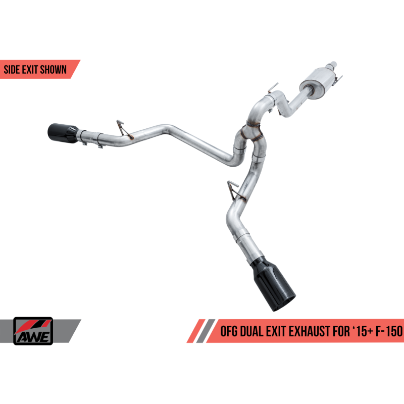 AWE Tuning 2015+ Ford F-150 0FG Dual Exit Performance Exhaust System w/5in Diamond Black Tips