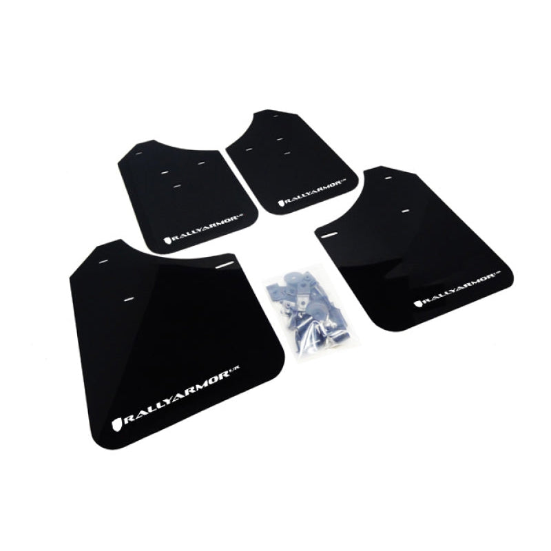 Rally Armor 02-07 Subaru WRX/STI/RS/2.5i (Wagons Req. Mod.) Black UR Mud Flap w/ White Logo - T1 Motorsports