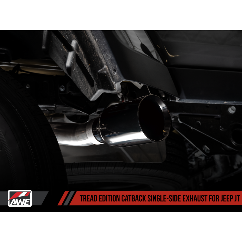 AWE Tuning 20-21 Jeep Gladiator JT 3.6L Tread Edition Cat-Back Single Side Exhaust - Diamond Blk Ti - T1 Motorsports