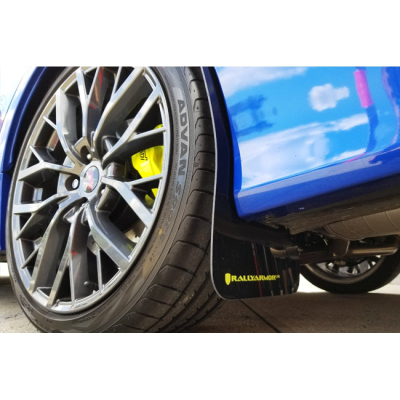 Rally Armor 15-21 Subaru WRX/STI (Sedan ONLY) Black UR Mud Flap w/ Green Logo - T1 Motorsports