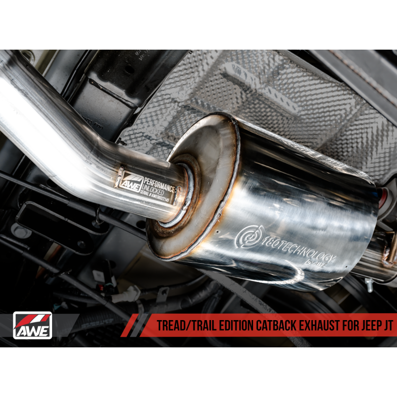 AWE Tuning 20-21 Jeep Gladiator JT 3.6L Tread Edition Cat-Back Single Side Exhaust - Diamond Blk Ti - T1 Motorsports