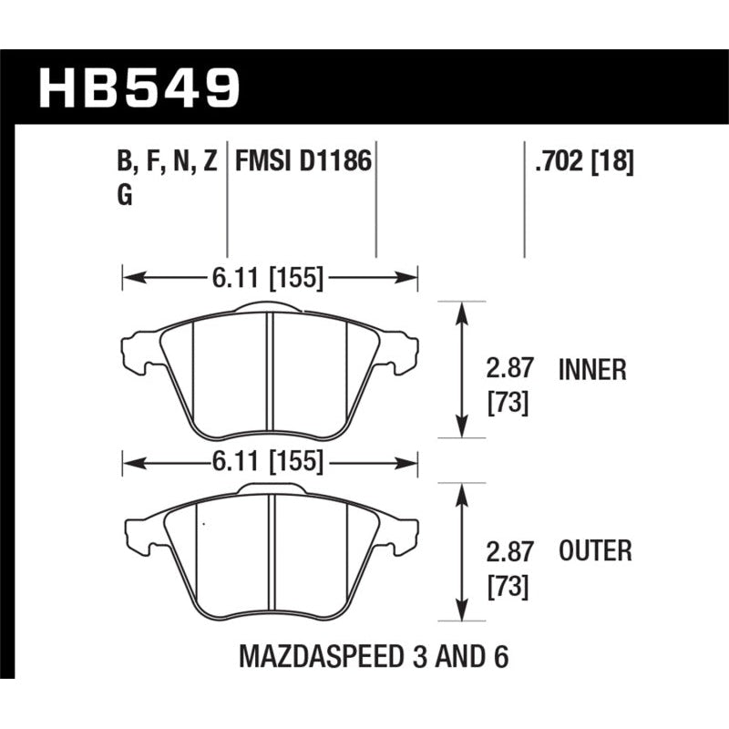 Hawk 2007-2013 Mazda 3 Mazdaspeed HPS 5.0 Front Brake Pads - T1 Motorsports