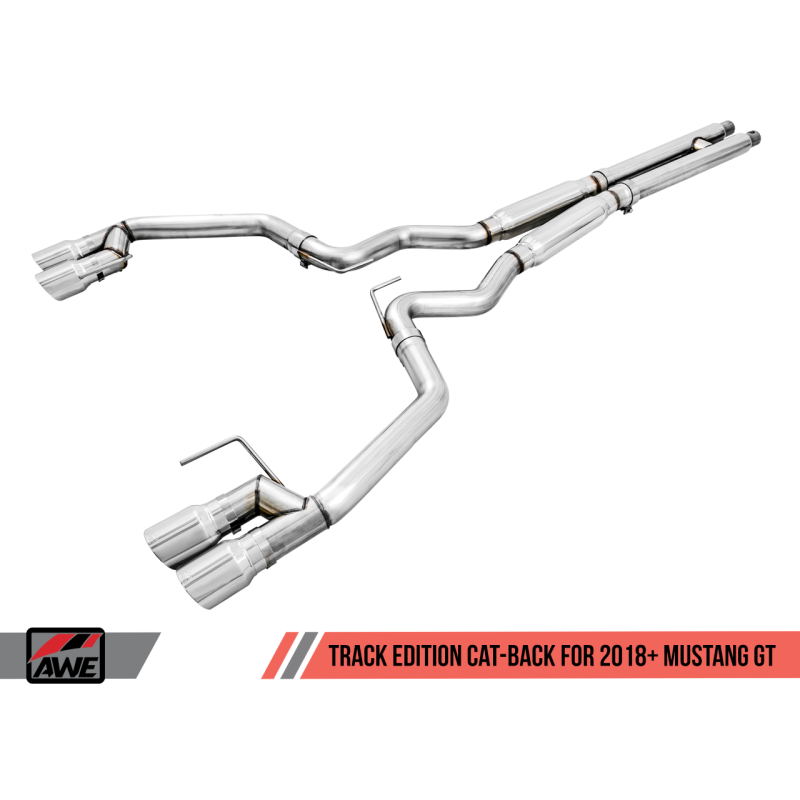 AWE Tuning 2018+ Ford Mustang GT (S550) Cat-back Exhaust - Track Edition (Quad Chrome Silver Tips)