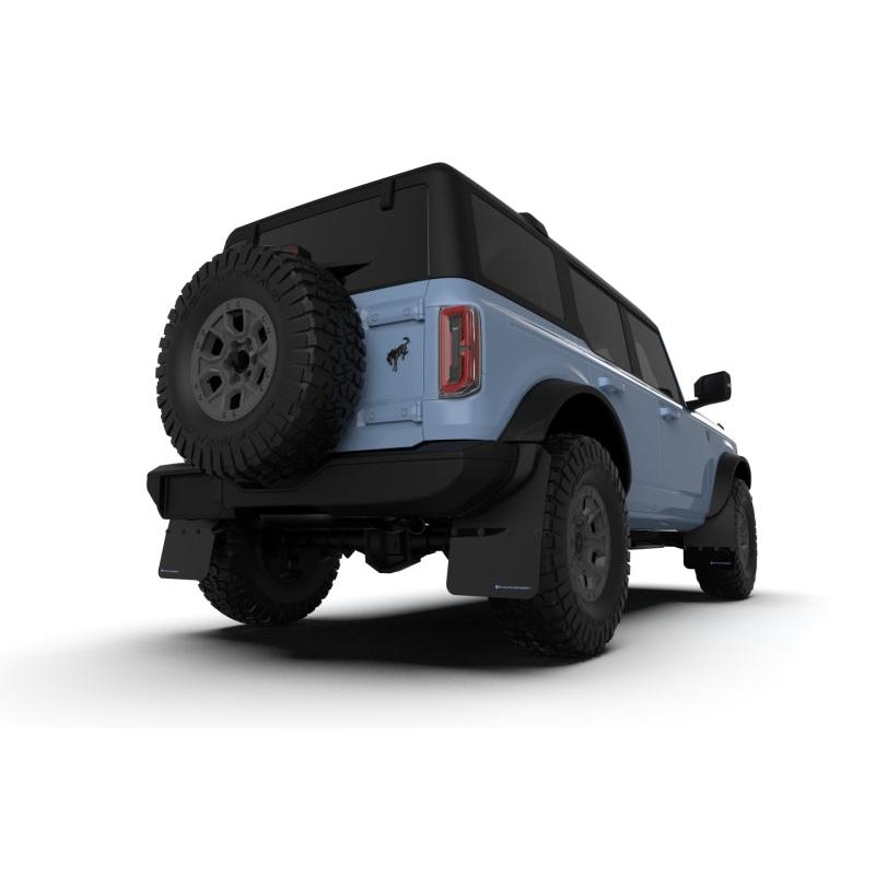 Rally Armor 21-22 Ford Bronco (Plstc Bmpr - NO Rptr/Sprt - NO RR/RB) Blk Mud Flap w/Met. Blk Logo