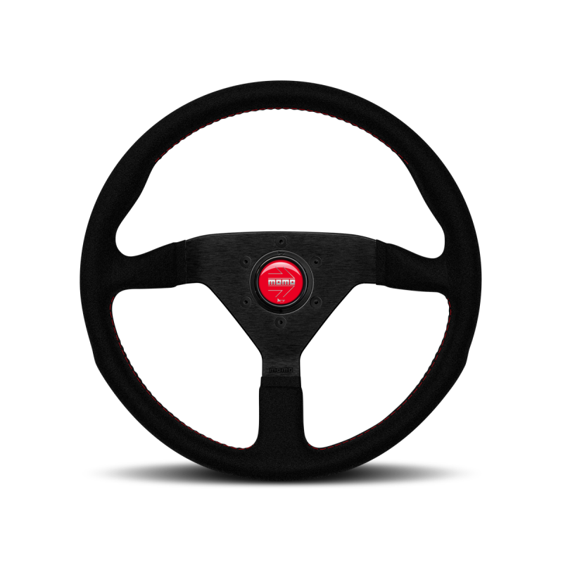 Momo Montecarlo Alcantara Steering Wheel 320 mm - Black/Red Stitch/Black Spokes