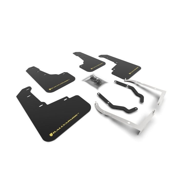 Rally Armor 18-22 Subaru Crosstrek Lift/AT Black UR Mud Flap w/Yellow Pearl Logo - T1 Motorsports