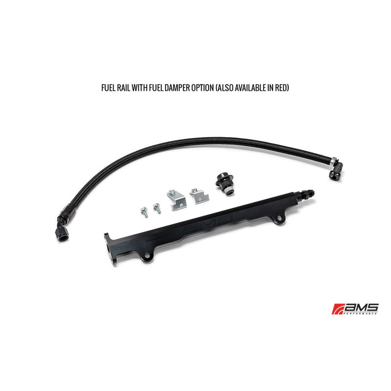 AMS Performance 08-15 Mitsubishi EVO X CNC Machined Aluminum Fuel Rail w/Pulsation Dampener - Red - T1 Motorsports