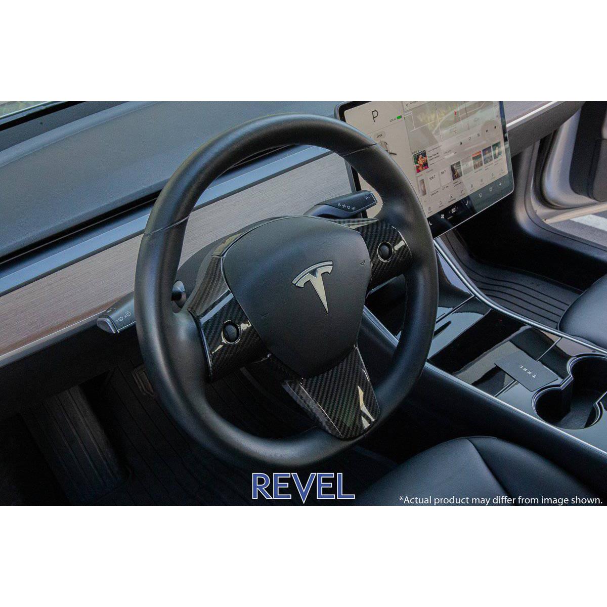 Revel GT Dry Carbon Steering Wheel Insert Covers for 16-19 Tesla Model 3 - T1 Motorsports