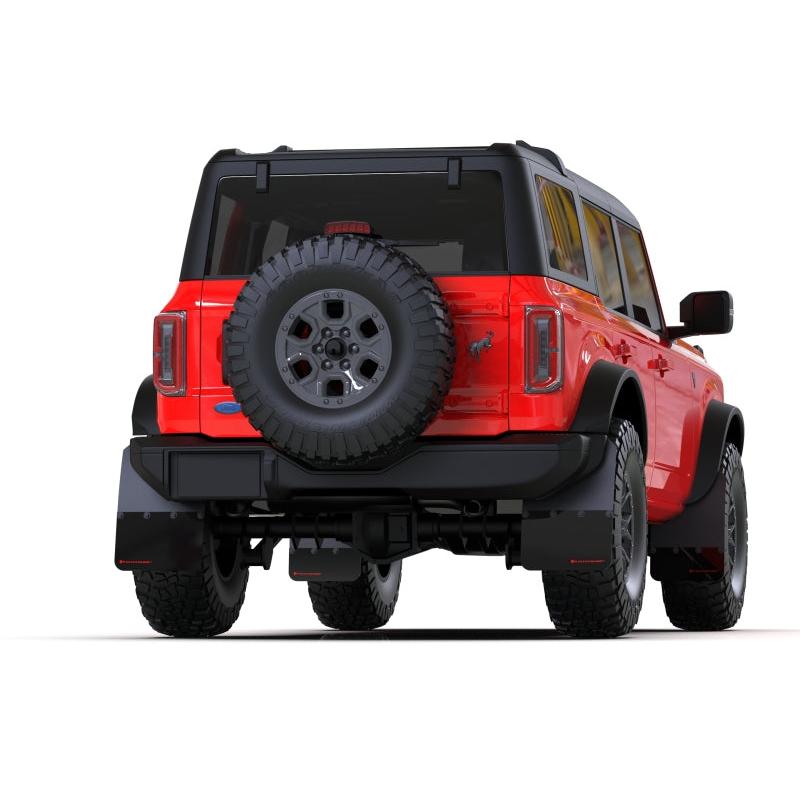 Rally Armor 21-22 Ford Bronco (Steel Bmpr - NO Rptr/Sprt - NO RR/RB) Blk Mud Flap w/Cy Orange Logo