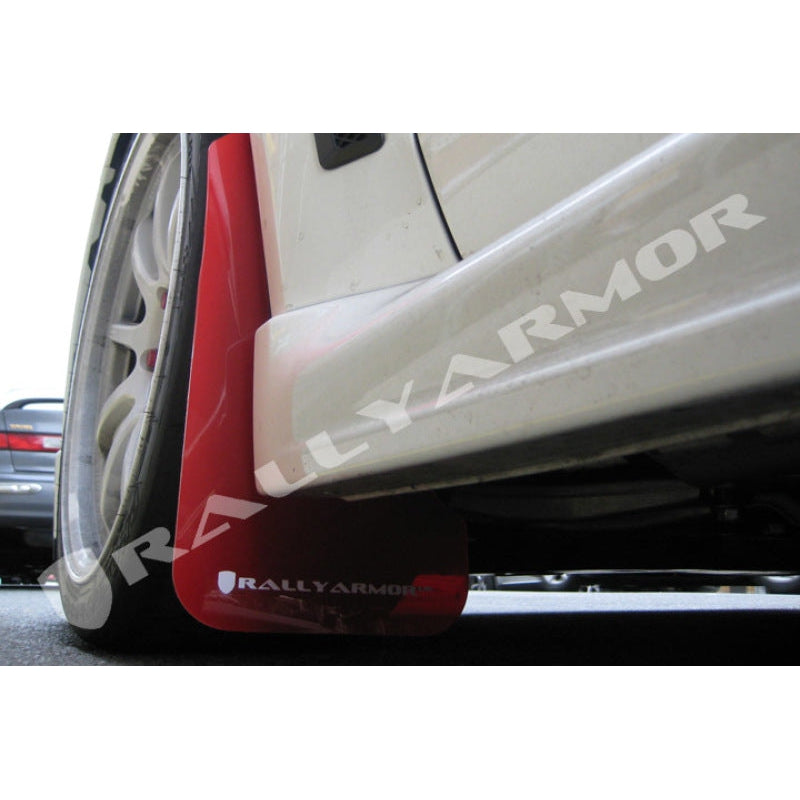 Rally Armor 08-17 Mitsubishi EVO X Red UR Mud Flap w/ White Logo - T1 Motorsports