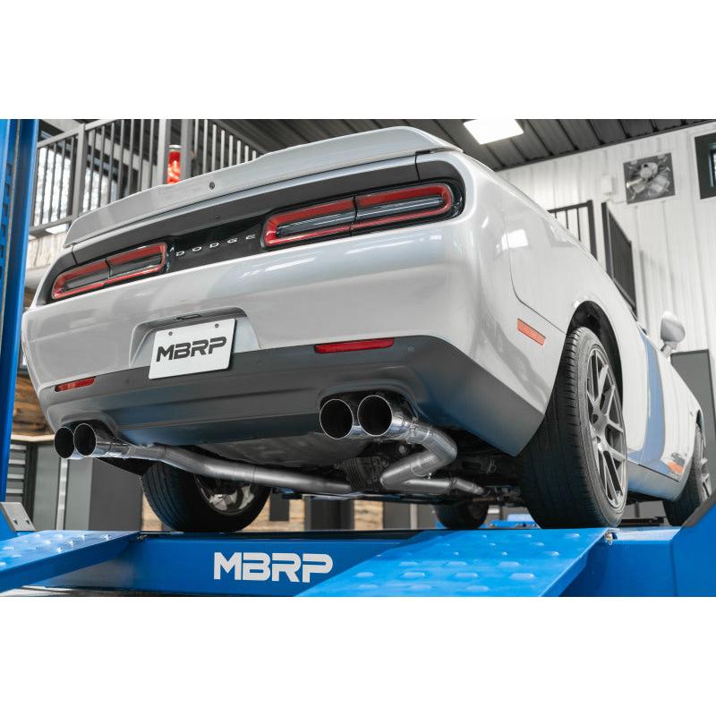 MBRP 15-16 Dodge Challenger 5.7L HEMI SS 3in Quad Split Rear Exit w/ Carbon Fiber Tips - T304 - T1 Motorsports