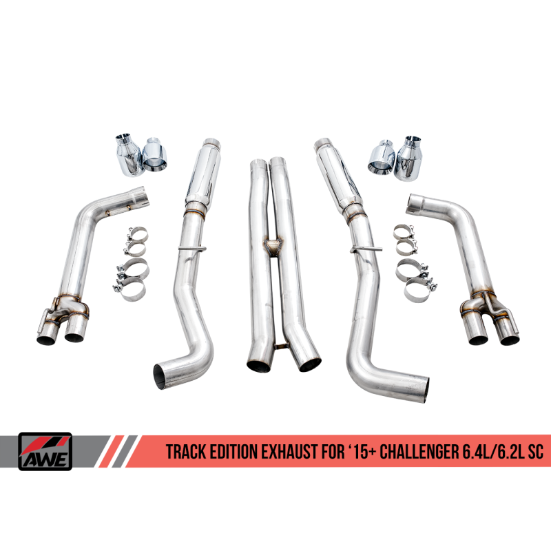 AWE Tuning 2015+ Dodge Challenger 6.4L/6.2L SC Track Edition Exhaust - Quad Chrome Silver Tips