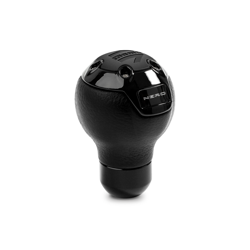 Momo Nero Shift Knob - Tall Black Leather, Black Chrome Insert