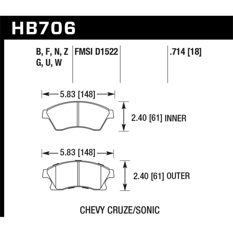 Hawk 11-12 Chevy Cruze Eco/LS/1LT/2LT/LTZ / 12 Sonic LS/LT/LTZ HP Plus Front Street Brake Pads - T1 Motorsports