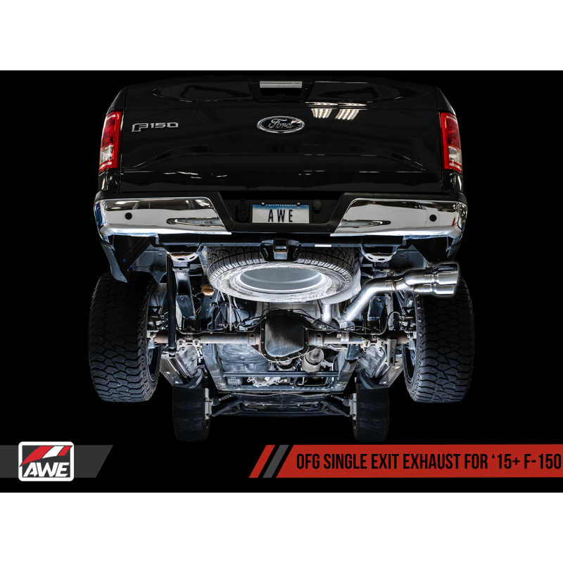 AWE Tuning 2015+ Ford F-150 0FG Single Exit Performance Exhaust System w/4.5in Chrome Silver Tips