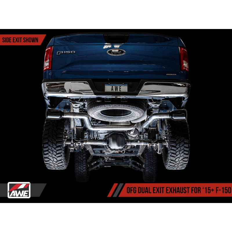 AWE Tuning 2015+ Ford F-150 0FG Dual Exit Performance Exhaust System w/5in Diamond Black Tips