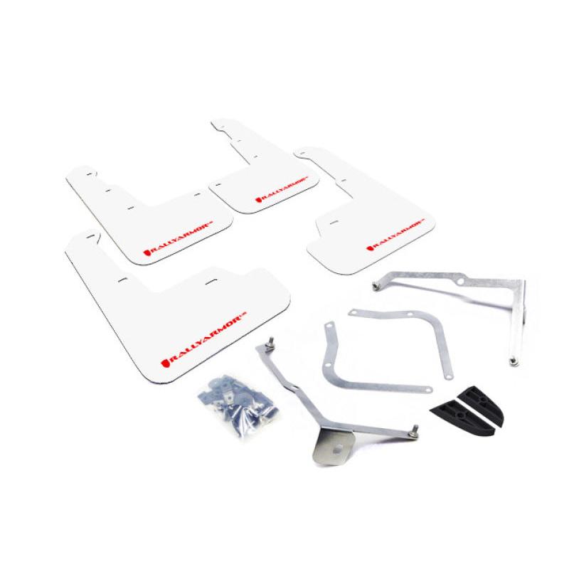 Rally Armor 15-21 Subaru WRX/STI (Sedan ONLY) White UR Mud Flap w/ Red Logo