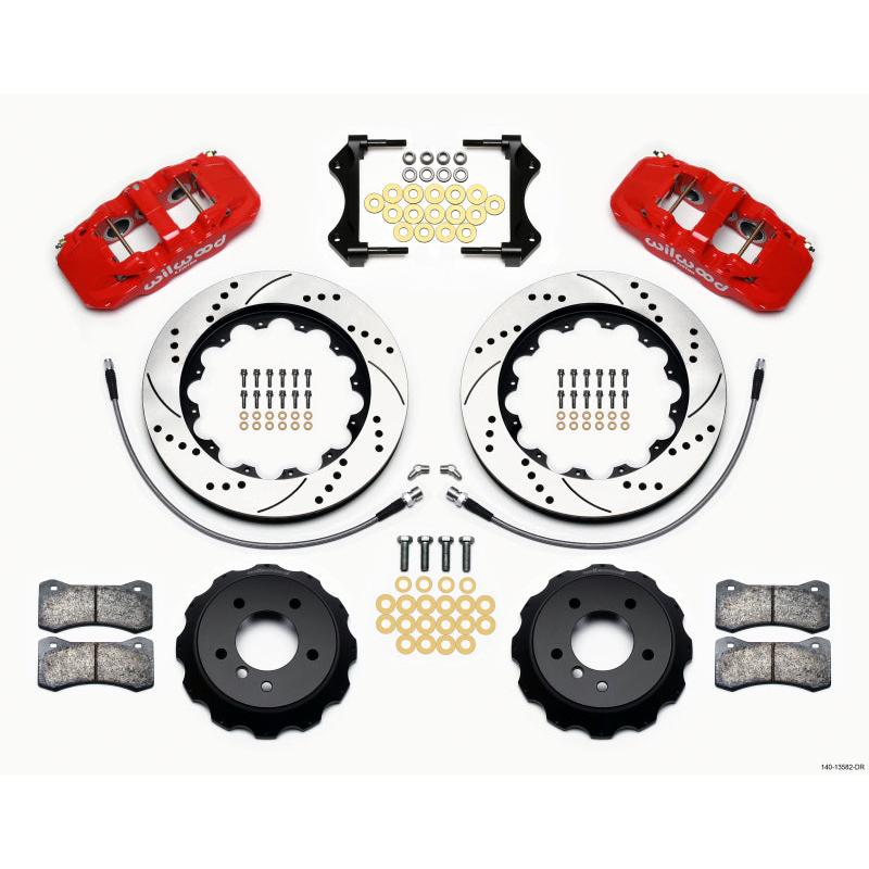 Wilwood AERO6 Front Hat Kit 14.00 Drilled Red 2007-2011 BMW E90 Series w/Lines - T1 Motorsports