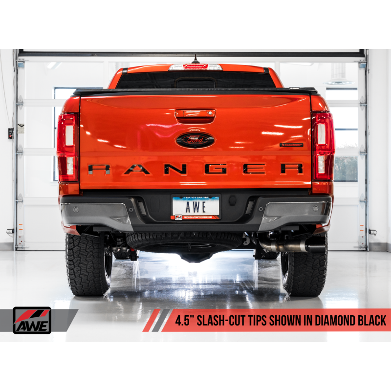 AWE Tuning 2019+ Ford Ranger 0FG Performance Exhaust System w/Diamond Black Tips & Rock Guard