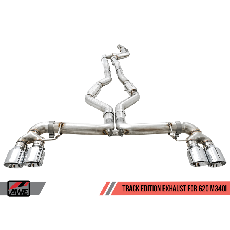 AWE Tuning 2019+ BMW M340i (G20) Track Edition Exhaust - Quad Chrome Silver Tips