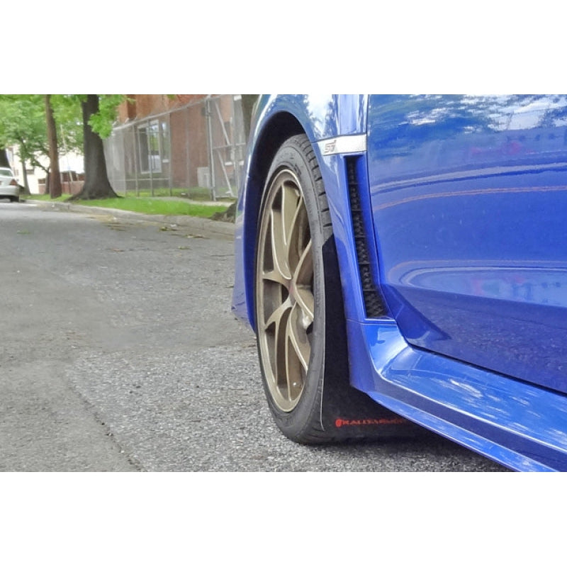 Rally Armor 15-21 Subaru WRX/STI (Sedan ONLY) Black UR Mud Flap w/ White Logo - T1 Motorsports