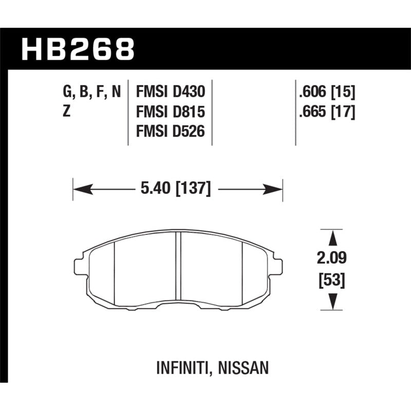 Hawk 03-04 G35/03-05 G35X/ 02-05 350z w/o Brembo HPS Street Front Brake Pads - T1 Motorsports