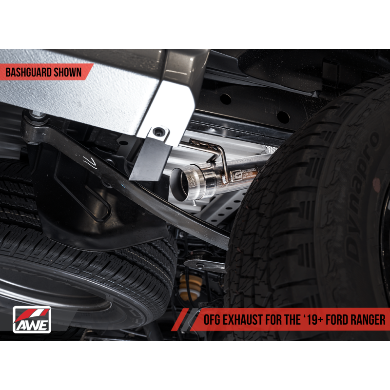 AWE Tuning 2019+ Ford Ranger 0FG Performance Exhaust System w/Diamond Black Tips & Rock Guard