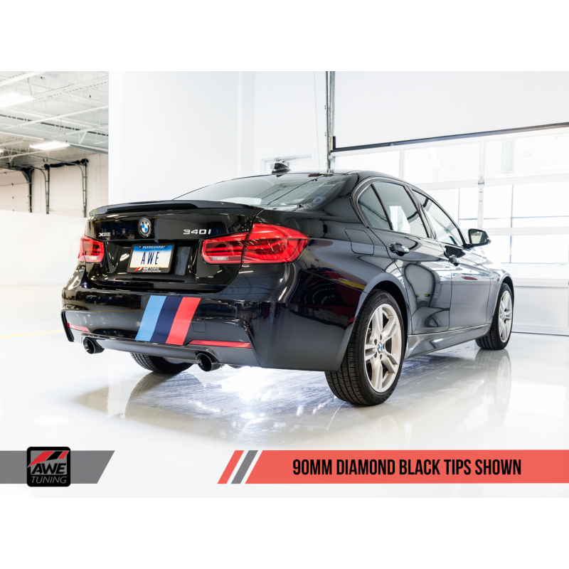 AWE Tuning BMW F3X 340i Touring Edition Axle-Back Exhaust - Diamond Black Tips (90mm)
