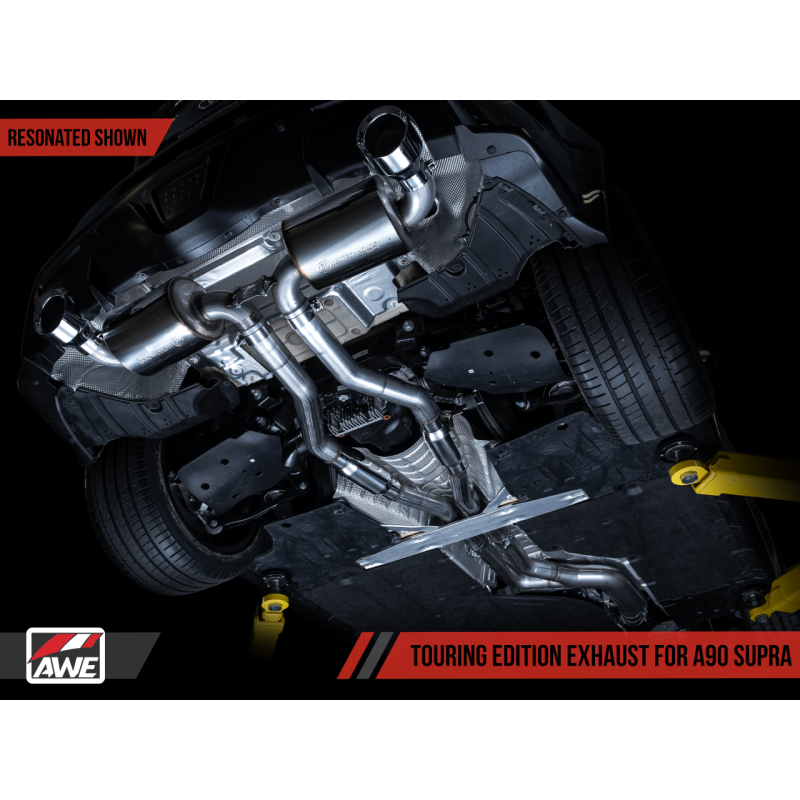 AWE Tuning 2020+ Toyota Supra A90 Resonated Touring Edition Exhaust - 5in Chrome Silver Tips