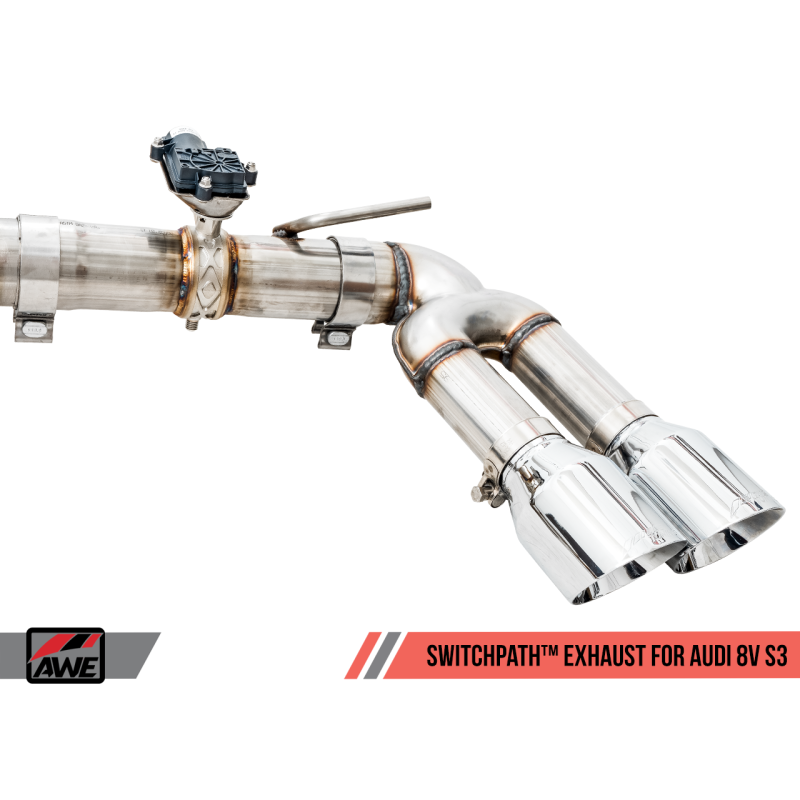 AWE Tuning Audi 8V S3 SwitchPath Exhaust w/Chrome Silver Tips 102mm - T1 Motorsports