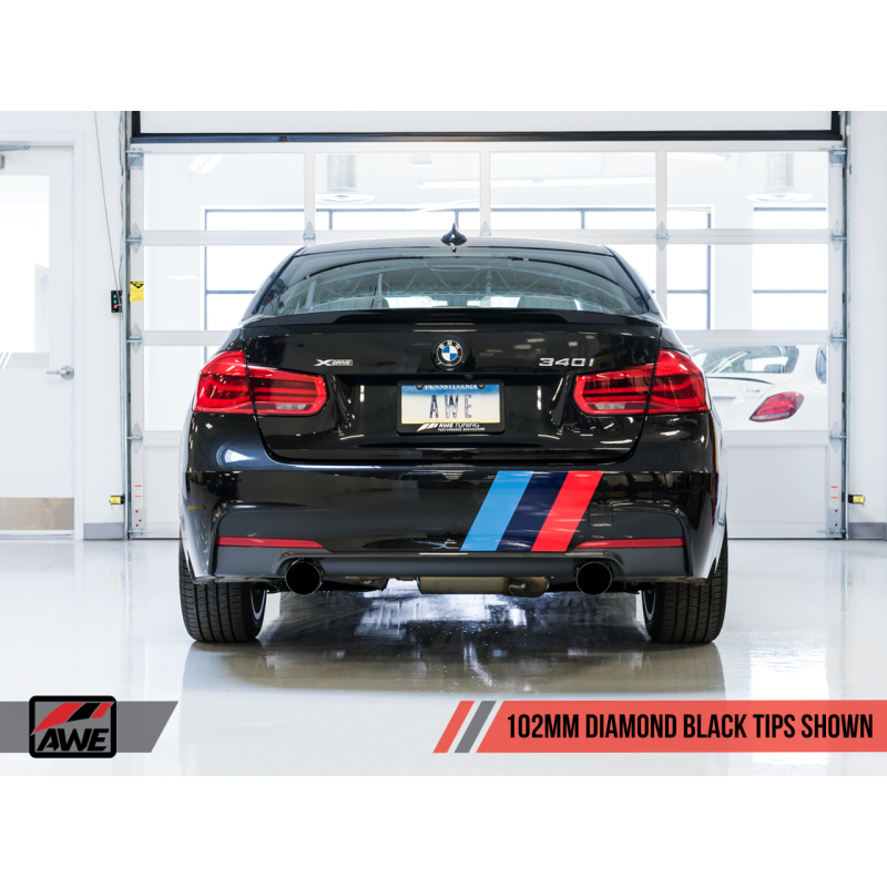 AWE Tuning BMW F3X 340i Touring Edition Axle-Back Exhaust - Diamond Black Tips (102mm)