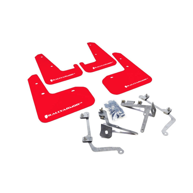 Rally Armor 11-14 Subaru WRX/STI (Sedan Only) Red UR Mud Flap w/ White Logo - T1 Motorsports