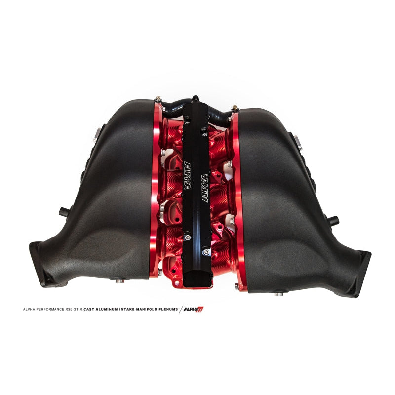 AMS Performance 2009+ Nissan GT-R Alpha Cast Plenum/Billet Intake Manifold w/Std Fuel Rail - Black - T1 Motorsports