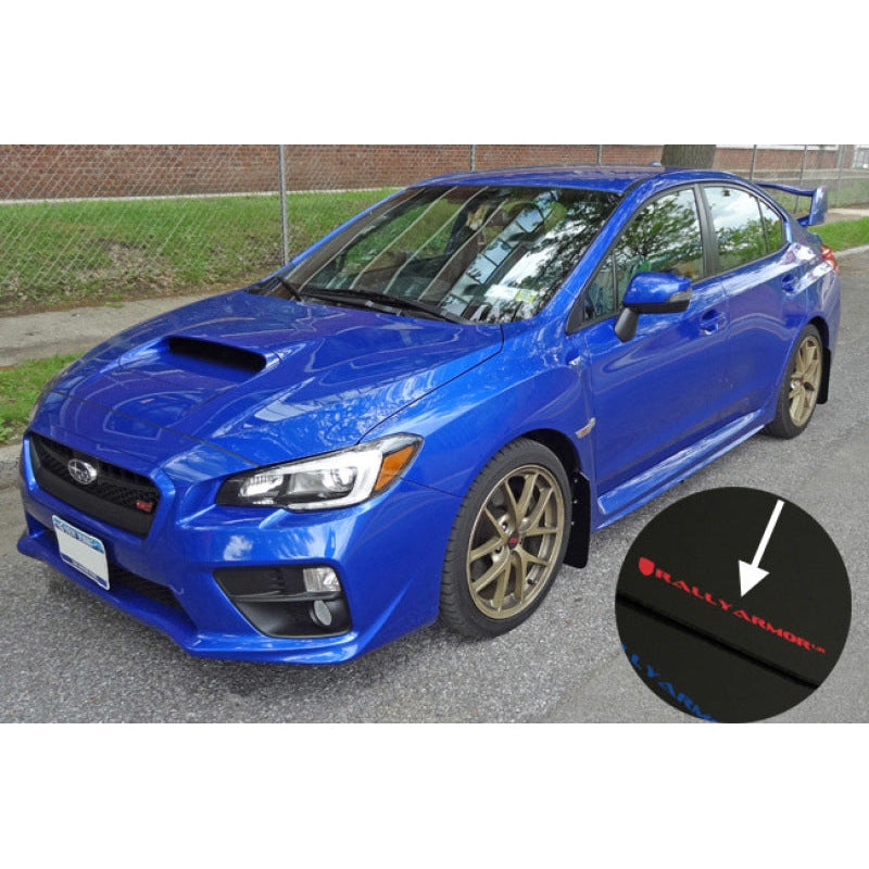 Rally Armor 15-21 Subaru WRX/STI (Sedan ONLY) Black UR Mud Flap w/ Light Blue Logo - T1 Motorsports