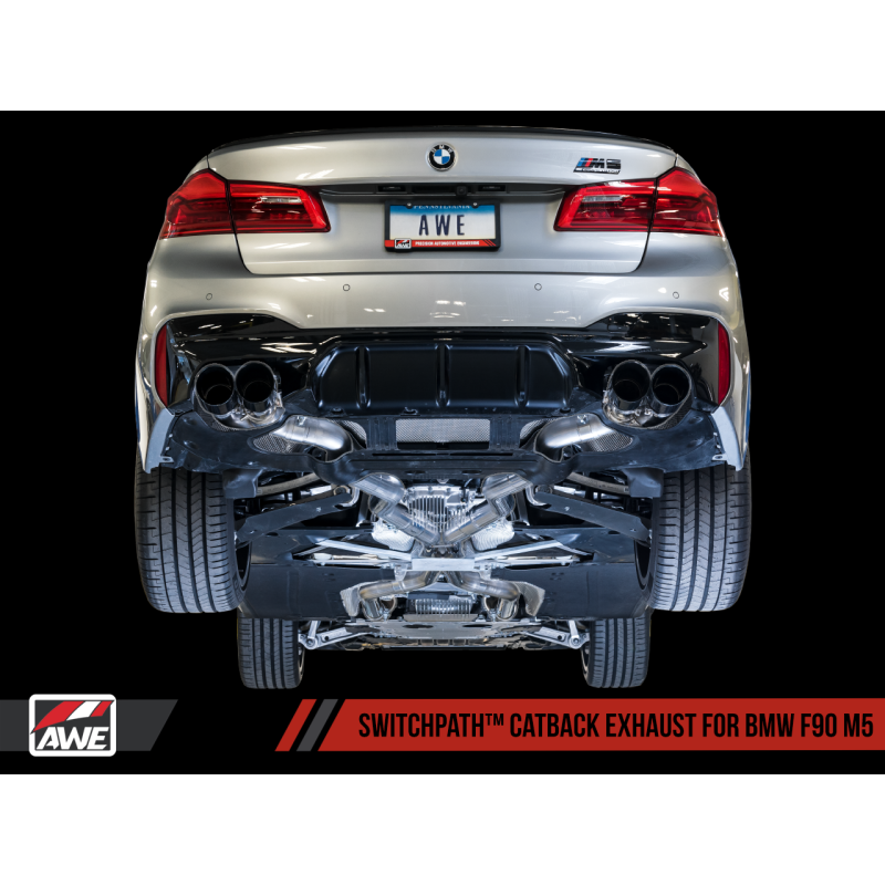 AWE Tuning 18-19 BMW F90 M5 SwitchPatch Cat-Back Exhaust- Black Diamond Tips