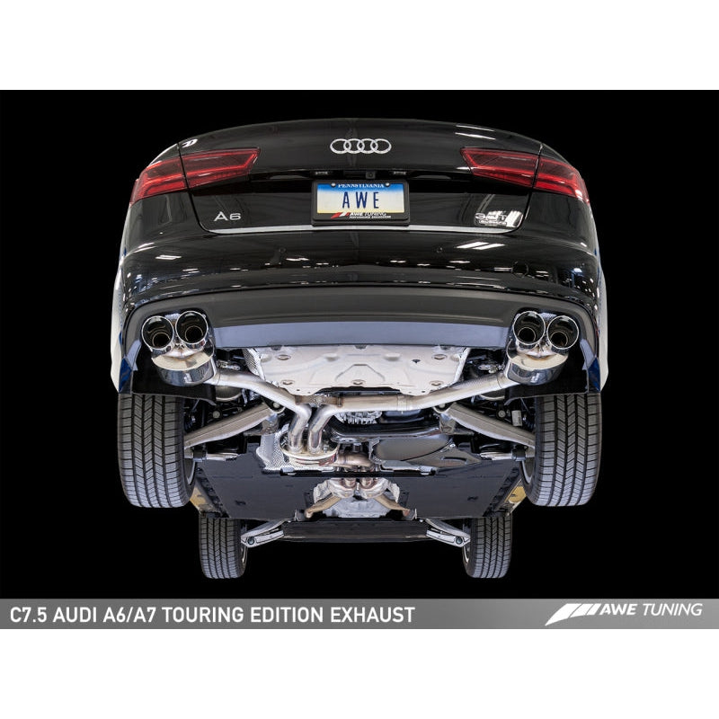 AWE Tuning Audi C7.5 A6 3.0T Touring Edition Exhaust - Quad Outlet Chrome Silver Tips - T1 Motorsports