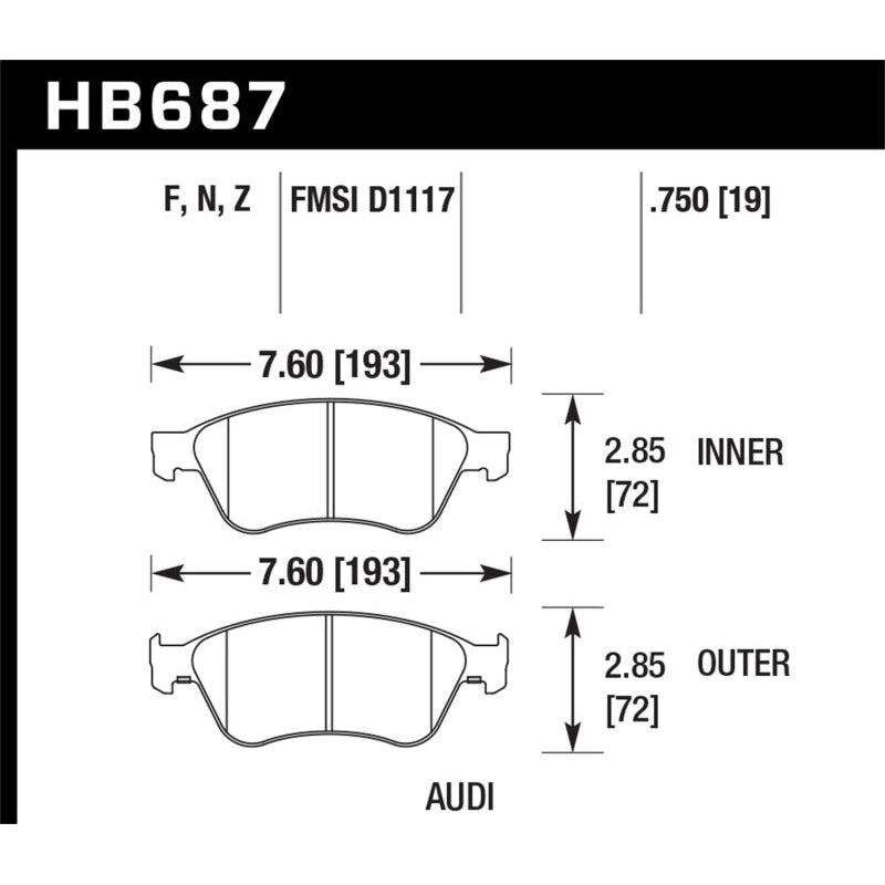 Hawk 04-10 Audi A8 Quattro / 07-11 S6 / 07-10 S8 / 04-06 VW Phaeton HPS Front Street Brake Pads - T1 Motorsports