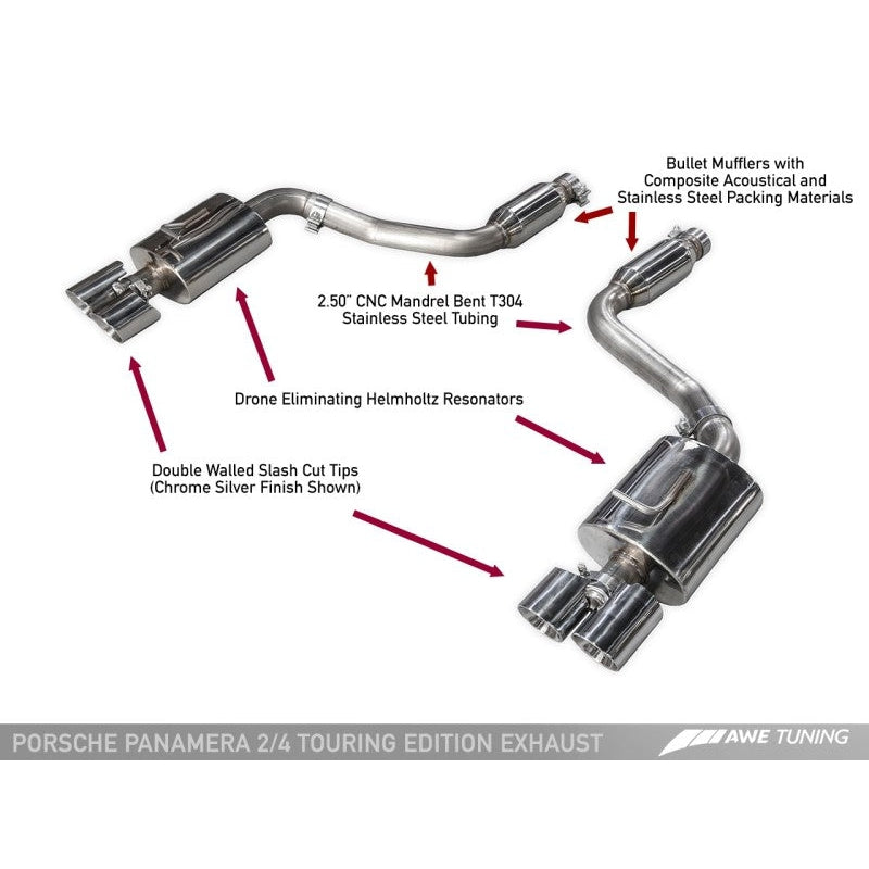 AWE Tuning Panamera 2/4 Touring Edition Exhaust (2014+) - w/Chrome Silver Tips