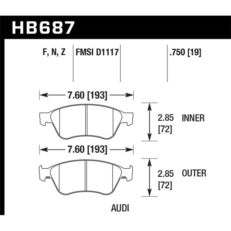 Hawk 04-10 Audi A8 Quattro / 07-11 S6 / 07-10 S8 / 04-06 VW Phaeton HPS Front Street Brake Pads - T1 Motorsports