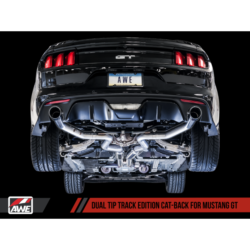 AWE Tuning S550 Mustang GT Cat-back Exhaust - Track Edition (Chrome Silver Tips)