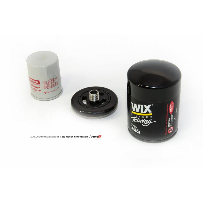 AMS Performance 2009+ Nissan GT-R R35 Alpha CNC Billet Oil Filter Adapter w/Street Filter