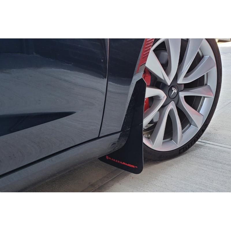 Rally Armor 17-22 Tesla Model 3 Black UR Mud Flap - Metallic Black Logo