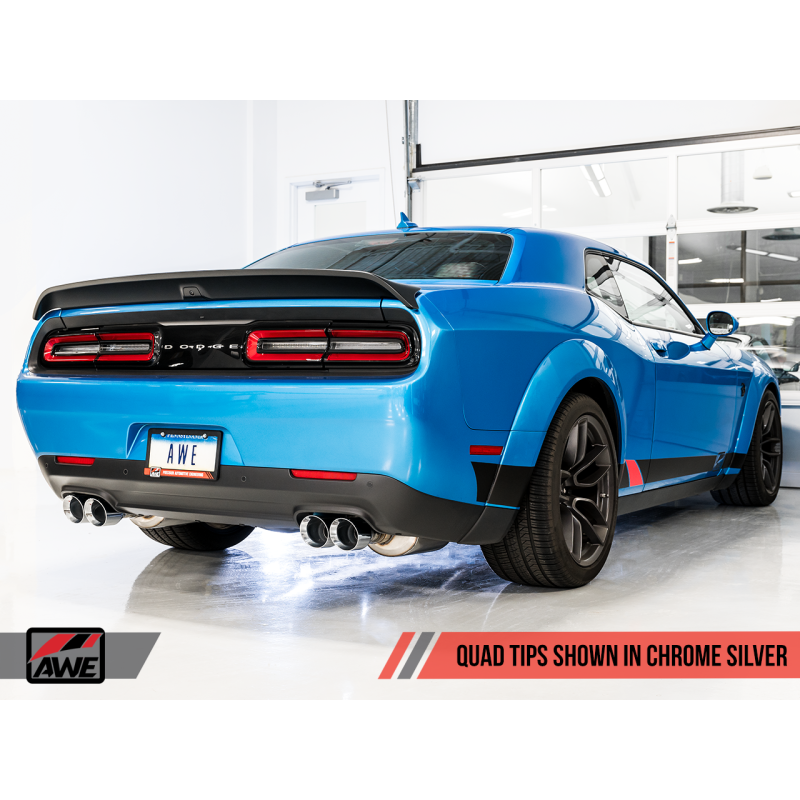 AWE Tuning 2015+ Dodge Challenger 6.4L/6.2L SC Track Edition Exhaust - Quad Chrome Silver Tips
