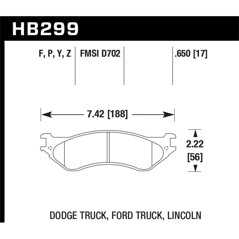 HawkDodge B1500 VanDurango/1500 Pickup/1500 Van / Ford / Lincoln LTS Street Front & Rear Brake Pad - T1 Motorsports