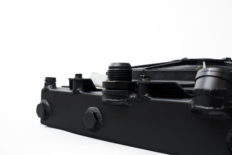 CSF Universal Half Radiator w/-16AN & Slip-On Fittings/12in SPAL Fan & Shroud - Black Finish - T1 Motorsports
